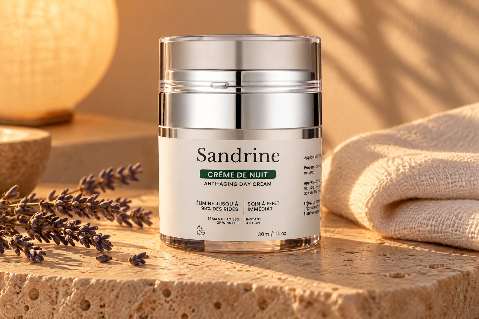 La Crème de Nuit Sandrine sur une pierre, lumière du soir